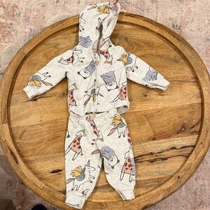 Carter's Cream Hoodie & Jogger Set with Multicolor Animal Prints